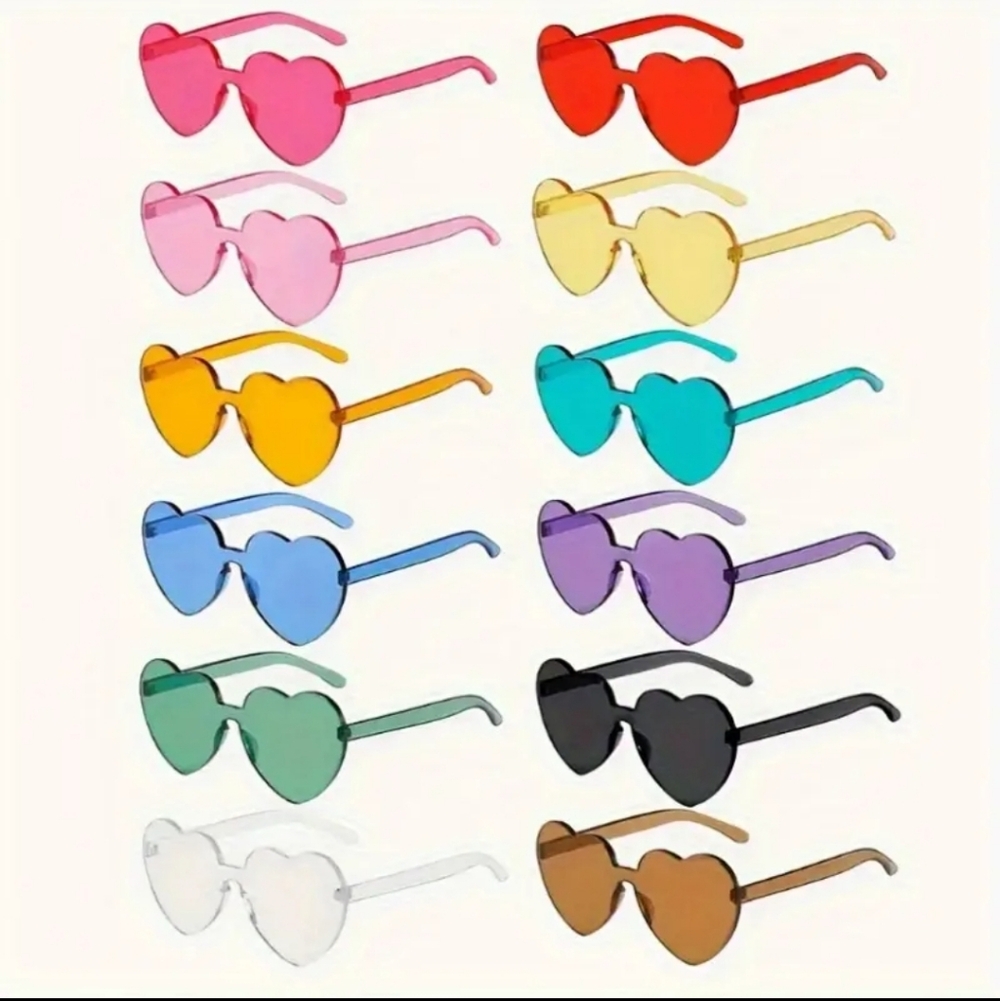 12pcs Heart-Shaped Fashion Glasses, Acrylic, Various Colors,  Adult